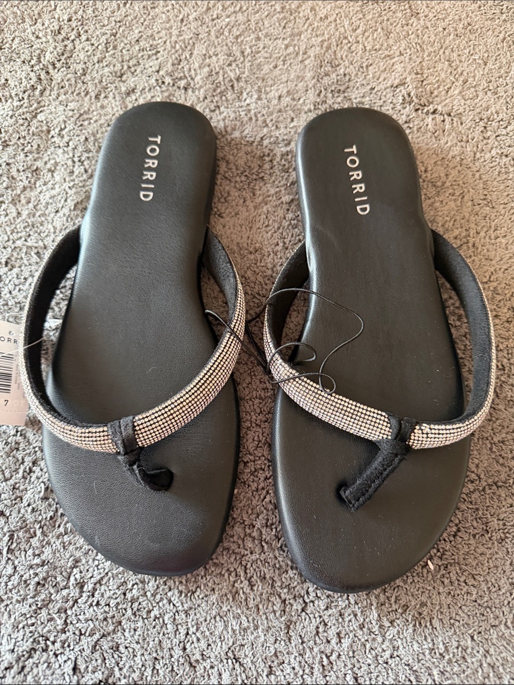 torrid Black Rhinestone-Trim Toe-Post Sandals